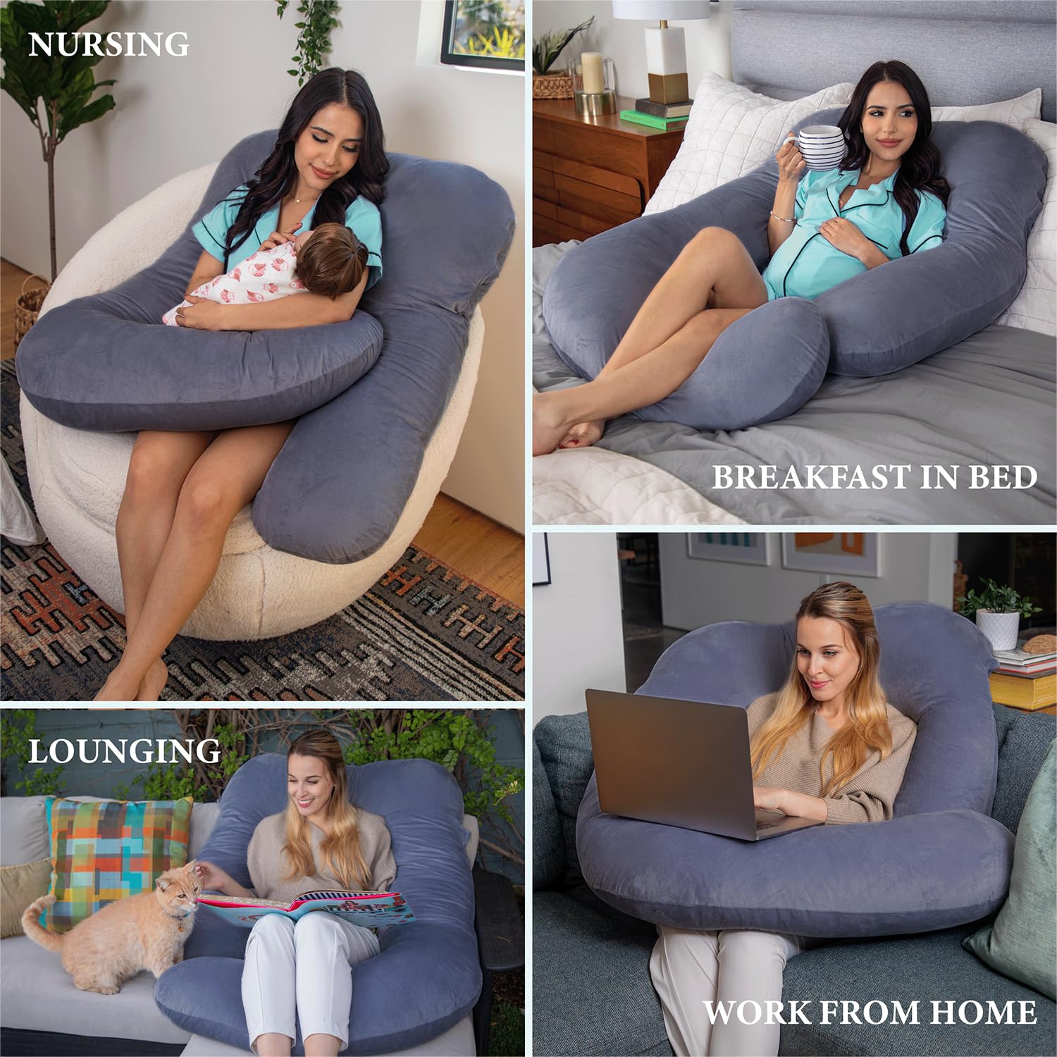 Pharmedoc Pregnancy Pillows, U-Shape Full Body Pillow -Removable Cover Jumbo Size - Gray - Pregnancy Pillows for Sleeping - Body Pillows for Adults, Maternity Pillow and Pregnancy Must Haves