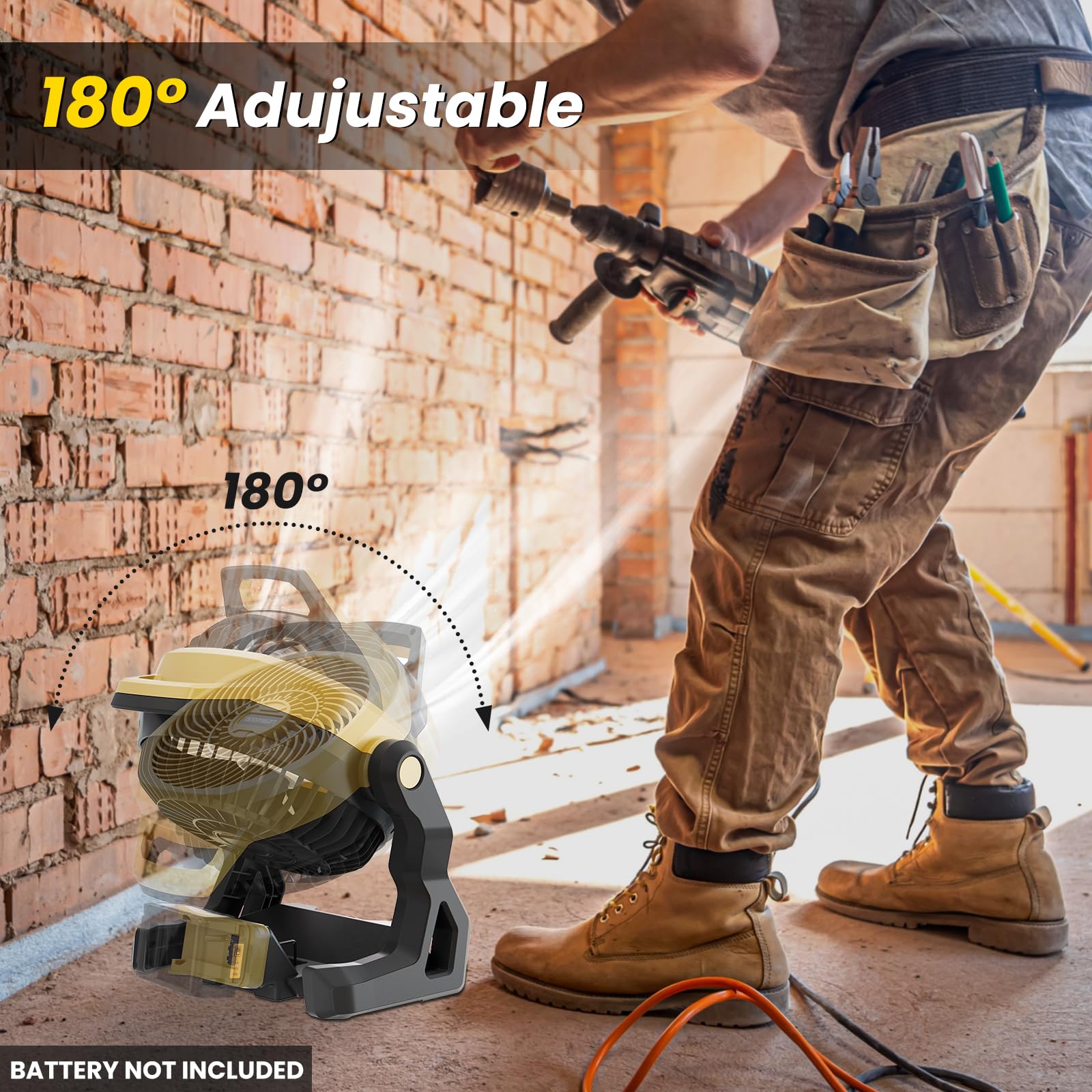 14 inches Fan for Bedroom, Quiet Table Fans 30dB Low Noise, Desktop Fan with 180°Adjustable Tilt, Max 650 CFM for Home Office Outdoor, Powered by Dewalt 20V MAX Battery or Adapter(Tools only)