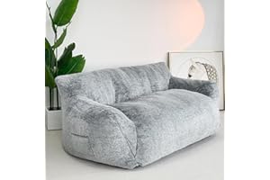 FHIAYWEO Giant Bean Bag Chair Sofa,Memory Foam Filled Floor Loveseat with Faux Fur Cover and Wide Armrests for Adults in Livi