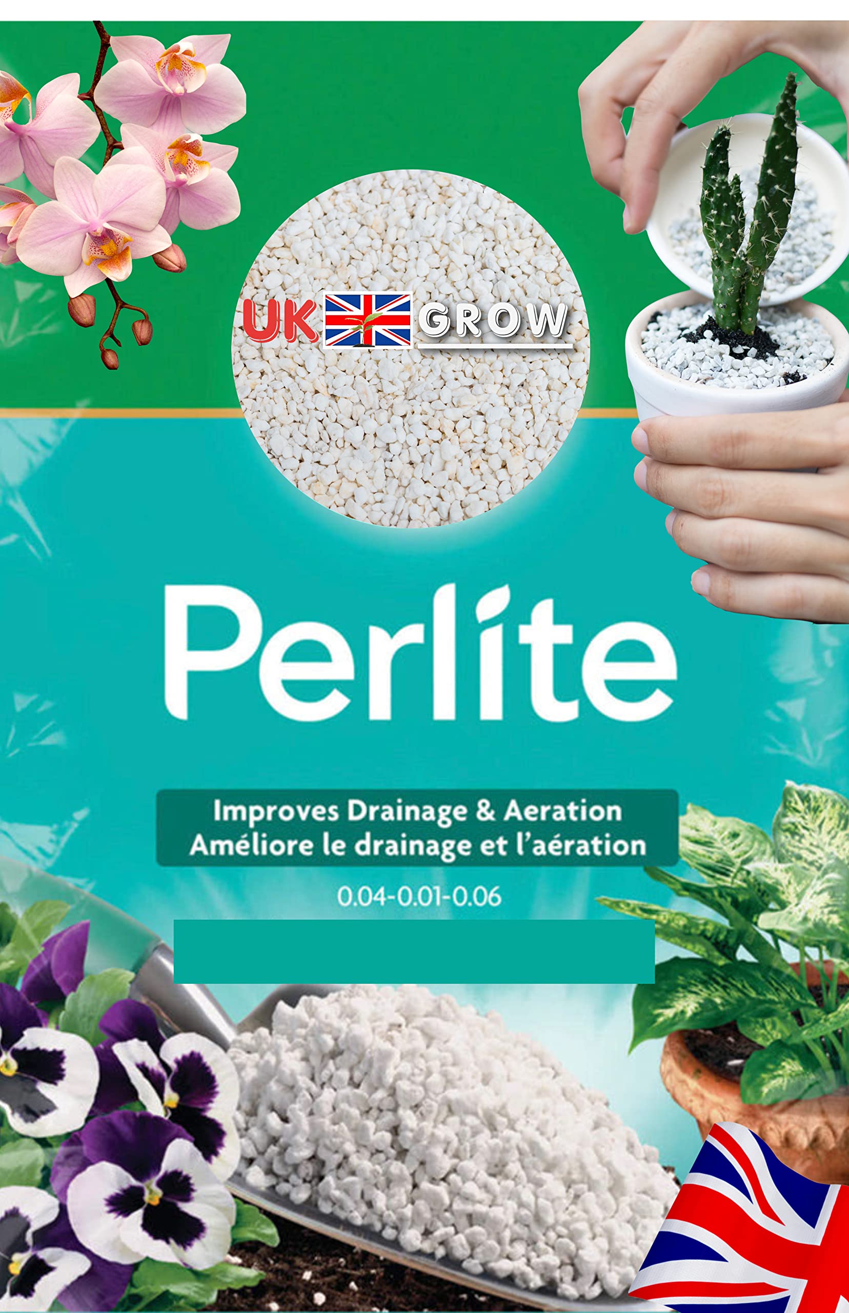 UK GROW Premium Horticultural Perlite P35 3-5mm 1L 3L 5L 10L 20L 25L 30L 35L Horticultural Perlite potting compost (2L)