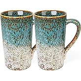 YINUOWEI 20oz Porcelain Coffee Mugs Set of 2, Large Tall Coffee Mugs with Handles, Modern Ceramic Coffee Cups for Tea, Cocoa, Milk, Gifts for Women Men - White & Blue