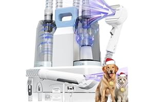 FOTING Dog Grooming Vacuum, Dog Grooming Vacuum&Dryer Kit, 2.1L Double Dust Cup 10000pa Dogs Vacuums for Shedding Grooming, 6 in 1 Grooming Tools Home Cleaning, Low Noise Pet Grooming Vacuum for Dogs