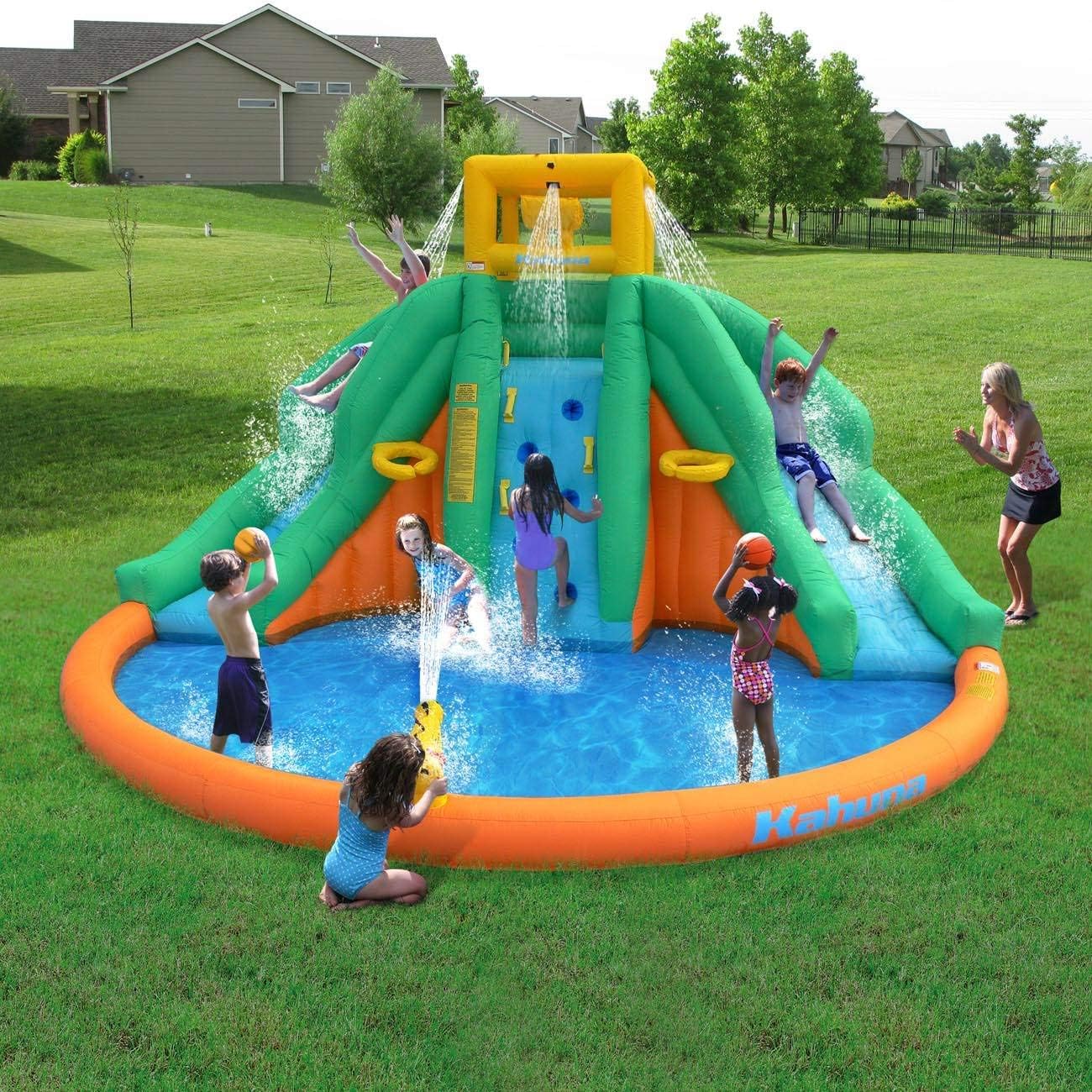 kahuna twin falls outdoor inflatable splash pool backyard water slide park