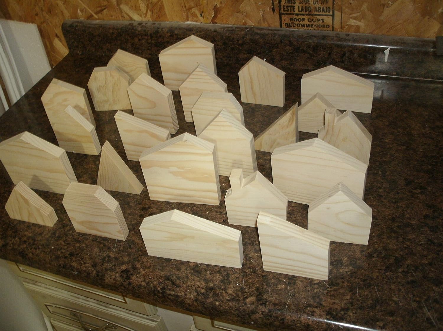25 handmade unfinished wooden house shapes, wooden house