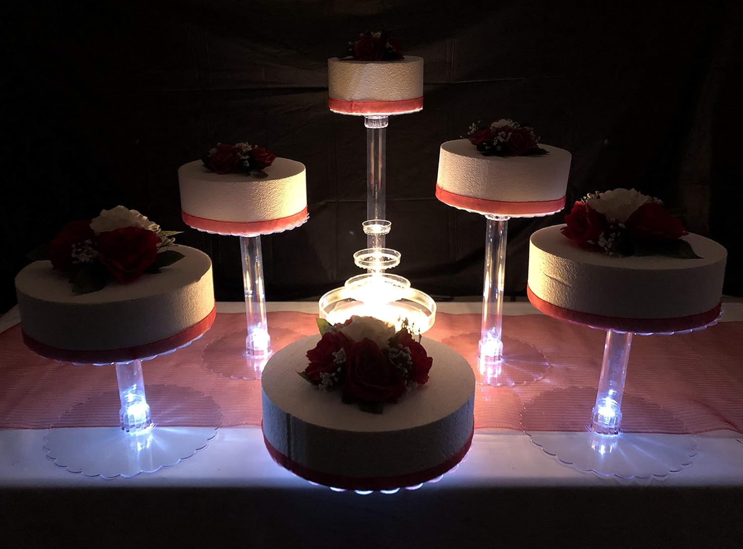 Multi Tier Wedding Cake Stand with LED Lights and Optional Water Fountain (6 Tier Stand, With Fountain)