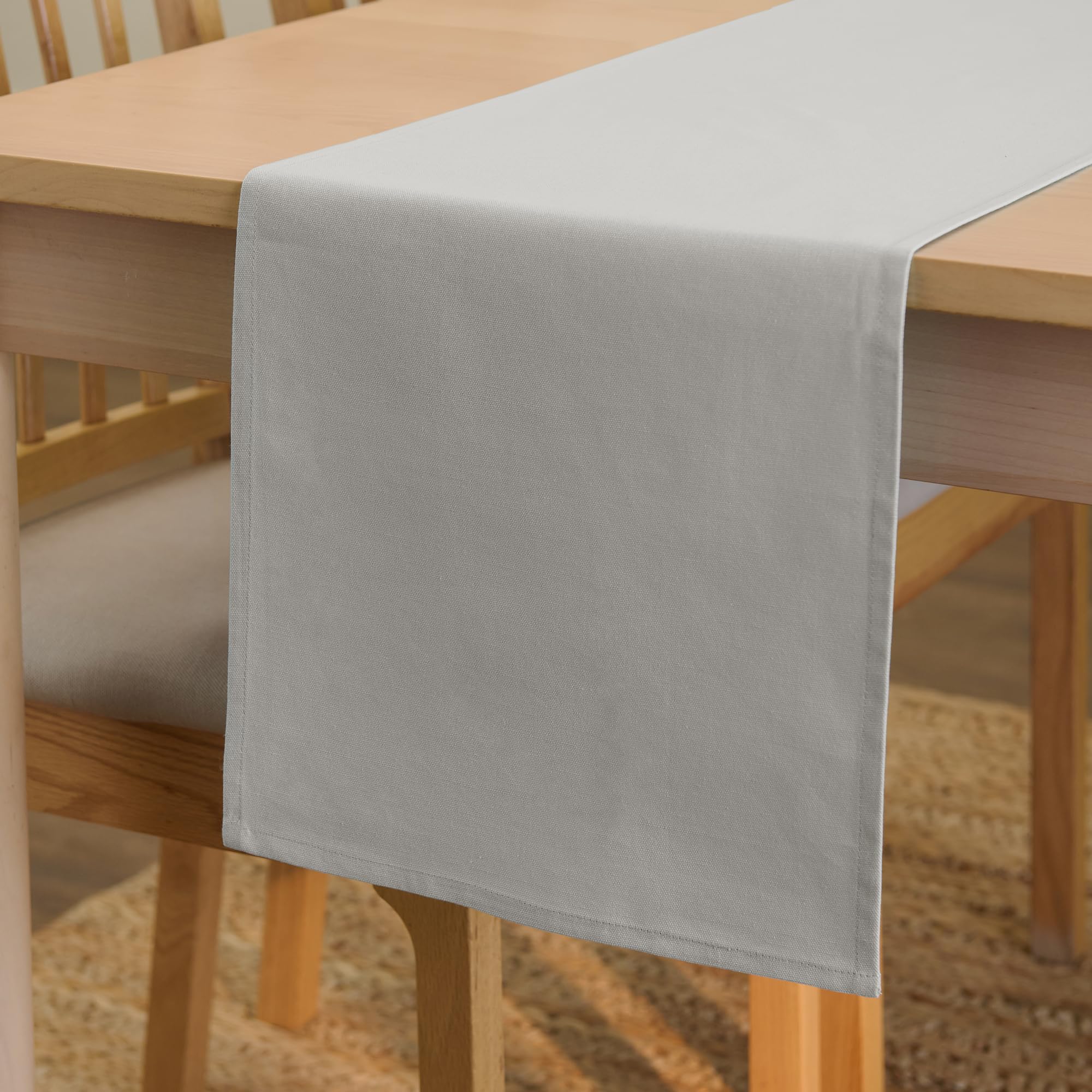 Encasa XO Table Runner 13x91 in Long | Cotton Canvas Fabric | Light Grey Solid Color | Machine Washable & Durable — image 1
