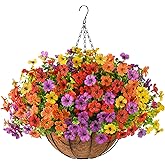 Artificial Faux Hanging Flowers Plants with Basket for Outdoor Spring Decoration, Fake Silk Daisy Outside Indoor UV Resistant Look Real Yard Patio Front Porch Garden Balcony Home Decor(Mix2)