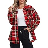 YUCOLEN Women's Sherpa Fleece Lined Plaid Flannel Jacket Warm Button Down Winter Flannel Shirt Jacket Coat with Pockets