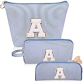 Junesters Initials Makeup Bag Set, Personalized Blue Cosmetic Bag, Cute Large Make up Bags, Travel Toiletry Bag for Women Girl Gifts A (Blue)