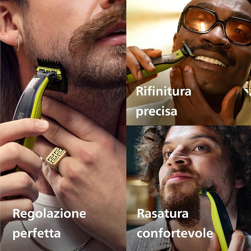 OneBlade 360 Face, Autentico Regolabarba e Rasoio Elettrico, con l'Innovativa Lama 360, 2 Lame 360 per il Viso, Pettine Regolabile 5 in 1 (Modello QP2734/30)