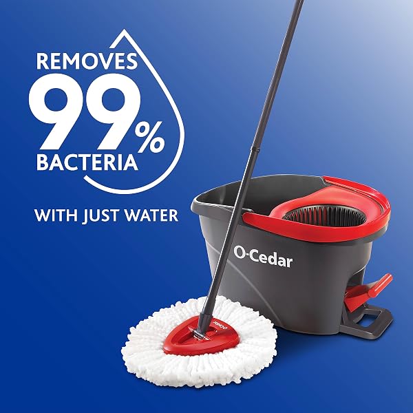 O-CEDAR EASYWRING MICROFIBER SPIN MOP & BUCKET FLOOR CLEANING SYSTEM + 2 EXTRA REFILLS, RED/GRAY