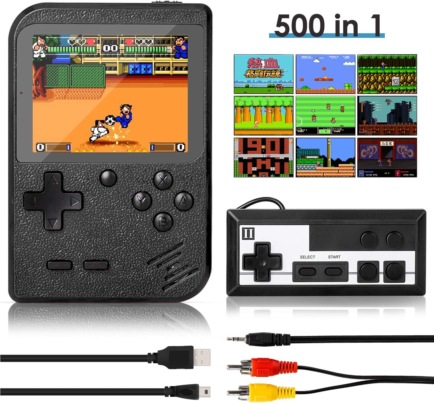 Handheld Game Console, Retro Mini Game Player with 500 Classic FC Games, 3.0 Inch Screen 800mAh Rechargeable Battery Portable Game Console Support TV Connection & Two Players for Kids Adults (Black): Toys & Games