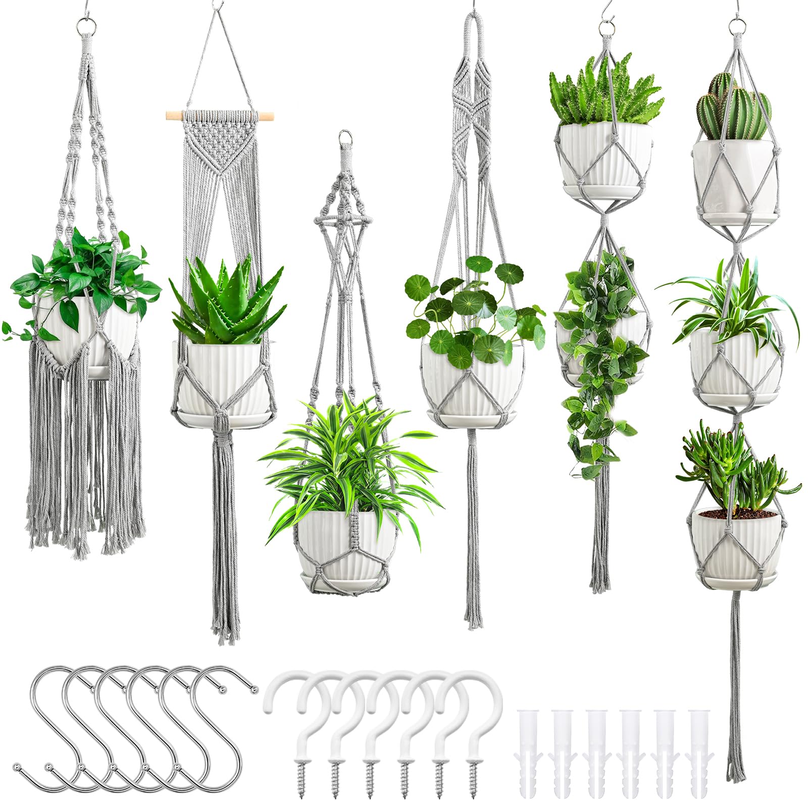 Photo 1 of SFENNGPET Macrame Plant Hangers, 6Pack Hanging Planters for Indoor Plants w/ 6 Set Hangers Kit Handmade Macromay Plant Hangers Indoor Flower Pots Holder Stand for Boho Home Décor (POTS NOT Included)