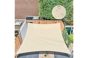 LADYROSIAN Waterproof Sun Shade Sail 12' x 16' Rectangle UV Block Sunshade,Heavy Duty Permeable 185GSM Backyard Shade for Backyard Yard Deck Patio Garden Outdoor Activities and Facility (Beige, 12 X 16 FT)