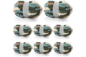 MOOASKE 8 Pcs Chunky Yarn for Hand Knitting - Chunky Chenille Yarn for Crocheting - Fluffy Yarn for Crochet - Jumbo Yarn for Hand Knitting 227 yds 61.6 oz of Super Bulky Yarn (Green-White-Curry)