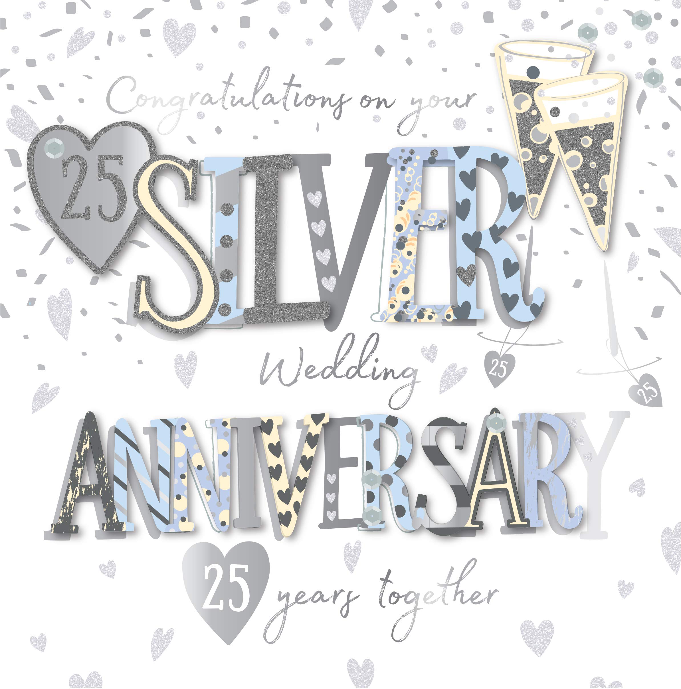 Ling Design 8"x8" Large Silver 25th Anniversary Card Luxury Handmade Card