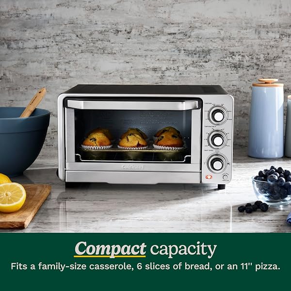 CUISINART CUSTOM CLASSIC TOASTER OVEN BROILER, 1800 WATT COUNTERTOP TOASTER OVEN TO BAKE, BROIL, AND TOAST, NON-STICK INTERIOR, CONSISTENT TOAST CONTROL, BRUSHED STAINLESS STEEL/BLACK, TOB-40N
