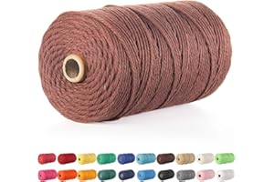Macrame Cord, POZEAN 3mm x 220 Yards (About 200m) Cotton Rope, 100% Natural Cotton Macrame Rope for Wall Hanging, Plant Hangers, DIY Crafts Knitting, Christmas Wedding Decorative Projects (Brownness)