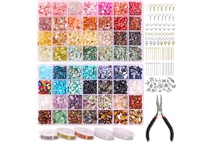 QUEFE 1800pcs 56 Colors Crystal Beads, Ring Making Kit, Gemstone Chip Beads Irregular Natural Stone with Jewelry Making Supplies for DIY Craft Bracelet Necklace Earrings, Craft Gifts