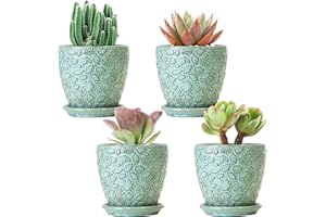 Bestseler Succulent Planter for Indoor Plants, 4 Inch Small Ceramic Plant Pot with Drainage Holes and Saucers, Flower Pots for herb - Set of 4