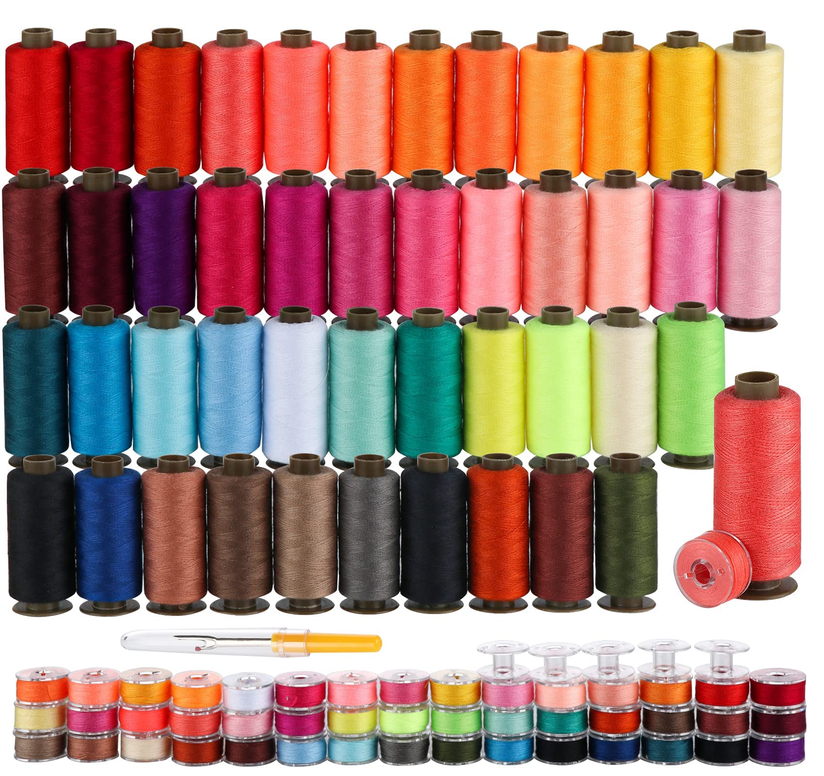 45-Piece Sewing Thread Assortment Set, 400 Yard Sewing Machine Thread per Thread Spool with 45 Bobbins Quality Yarn Overlocker Thread for Embroidery Threads Machine, and 5 Empty Spools — image 1