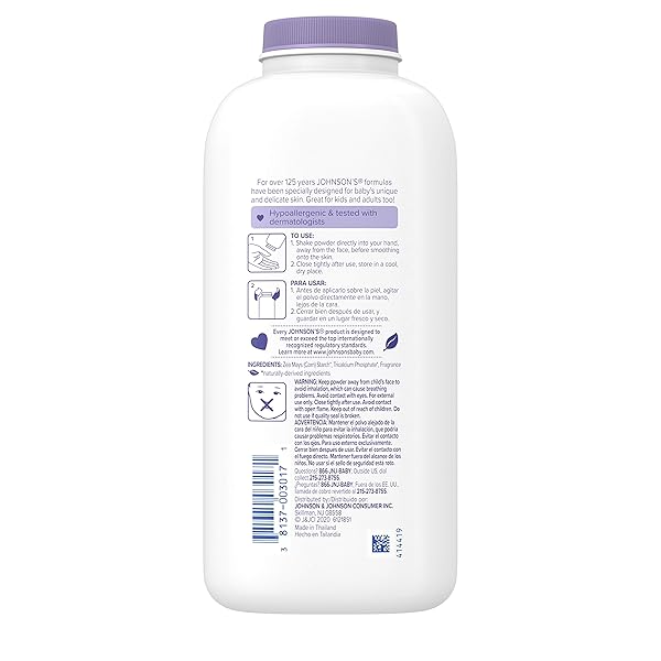 JOHNSON’S LAVENDER BABY POWDER WITH NATURALLY DERIVED CORNSTARCH, HYPOALLERGENIC AND PARABEN FREE, 15 OZ