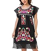 YZXDORWJ Women Mexican Embroidered Dress Short Sleeve