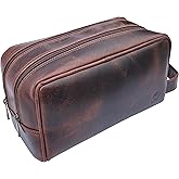 RUSTIC TOWN Leather Toiletry Bag for Men - Travel Shaving Dopp Kit - Bathroom Shower Toiletries Organizer - Leather Cosmetic 