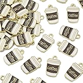 LiQunSweet 100 Pcs Enamel Golden Mini Drink Charms Coffee Cup Charm for Jewelry Making DIY Craft