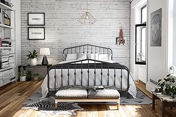 Novogratz Bushwick Metal Bed Modern Design Full Size Grey