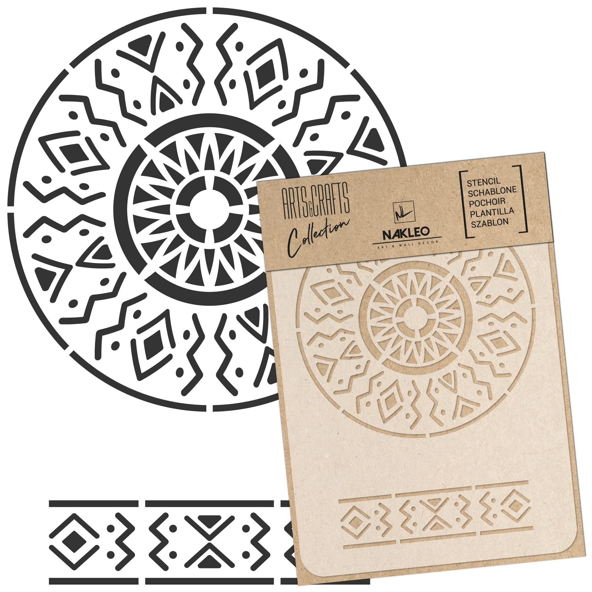 NAKLEO Painting Stencil for Crafts A4 21x30cm, African Mandala Ornament Pattern, Reusable Plastic DIY & Scrapbooking Drawing Template, Decoupage Art Home Decor, Wall Wood Fabric Furniture