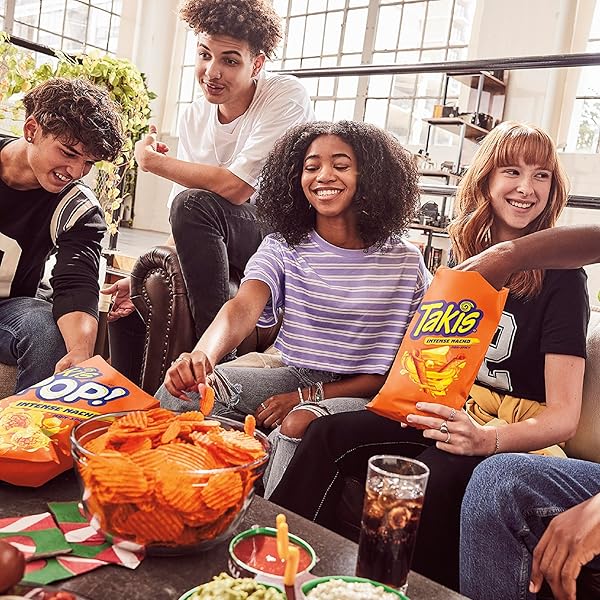 TAKIS INTENSE NACHO 17 OZ FIESTA SIZE BAG, CHEESE FLAVORED NON-SPICY CHEESY ROLLED TORTILLA CHIPS