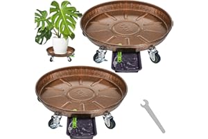 Nagpew 2 Pack Heavy Duty Plant Caddy, 16 Inch Metal Rolling Plant Stand with Lockable Wheels, Drainage Tray, Round Pot Dolly Flower Mover for Indoor, Outdoor, Supports 200 Lbs