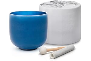 ALIOTH Indigo A Note Crystal Singing Bowl Third Eye Chakra 7 inch with Carry Case Bag and Singing Bowl Mallet and O-ring
