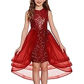 GRACE KARIN Girls Sequin Party Dress Sparkle Formal Birthday Pageant Prom Three-Layer Tulle Midi Dress Size 5-12Y