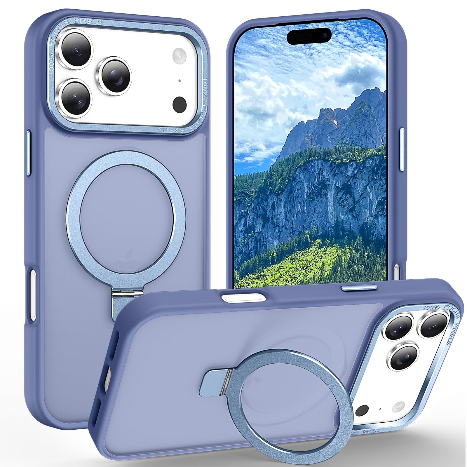 Photo 1 of Lufanbis Magnetic for iPhone 17 Pro Case with Ring Stand, [10 FT Drop Protection] [Velvety Touch] Slim Translucent Matte Back Shockproof Phone Case for iPhone 17 Pro 6.3'', Sierra Blue