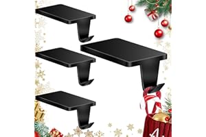 Loncaster Christmas Stocking Holders for Mantle, Set of 4 Heavy Duty Stocking Holder for Mantle, Xmas Weighted Hangers for Party Decor, Space-Saving Decoration for Fireplace Toppers (Black, 4 Pack)