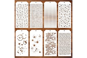 BOQON 8 Pieces Stencils for Crafts Polka Dot Brick Layering Stencils Mixed Media Texture Stain Splatter Stencils for Painting on Card Making Canvas DIY Crafts Furniture Paper (8 Texture)