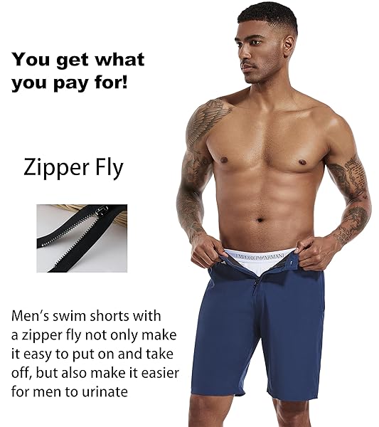 DIFFICORT MENS SWIM TRUNKS WITH COMPRESSION LINER 9″ ZIPPER FLY BATHING SUITS QUICK DRY SWIMMING SHORTS WITH ZIPPER POCKETS,DARK BLUE,34