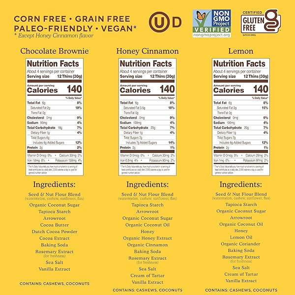 SIMPLE MILLS SWEET THINS NEW COOKIES VARIETY PACK, SEED AND NUT FLOUR (LEMON, HONEY CINNAMON, CHOCOLATE BROWNIE) – GLUTEN FREE, PALEO FRIENDLY, HEALTHY SNACKS, 4.25 OUNCE (PACK OF 3)