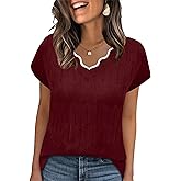 WIHOLL Short Sleeve Sweater for Women V Neck T Shirts Summer Tops 2026 Beach Vacation Clothes Travel Business Casual Outfits