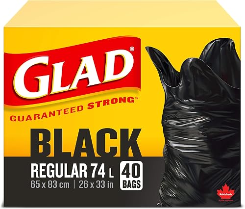 Glad Black Garbage Bags - Regular 74 Litres - 40 Trash Bags Made in Canada of Global Components