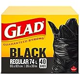 Glad Black Garbage Bags - Regular 74 Litres - 40 Trash Bags, Made in Canada of Global Components