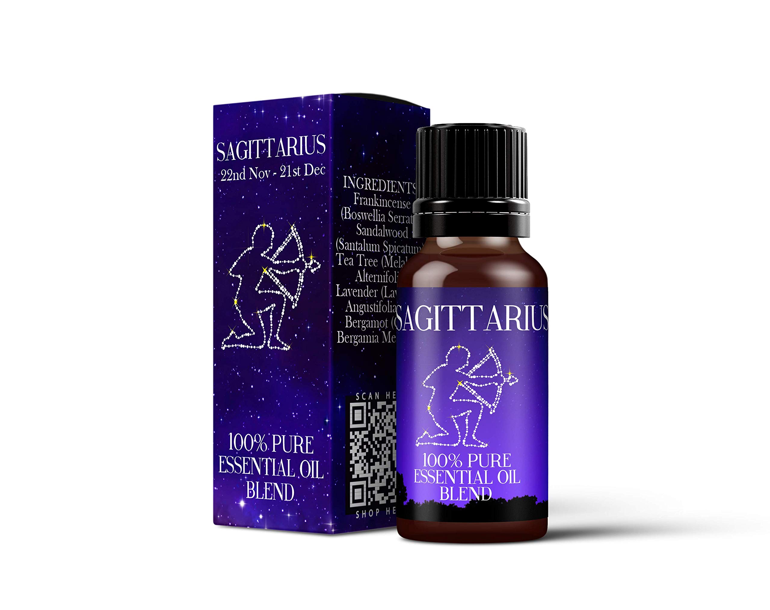 Mystix London | Sagittarius Zodiac Sign Essential Oil Blend 10ml | 100% Pure & Natural | Aromatherapy for Fire Signs | Bergamot, Frankincense, Lavender, Sandalwood, Tea Tree | Vegan, GMO Free