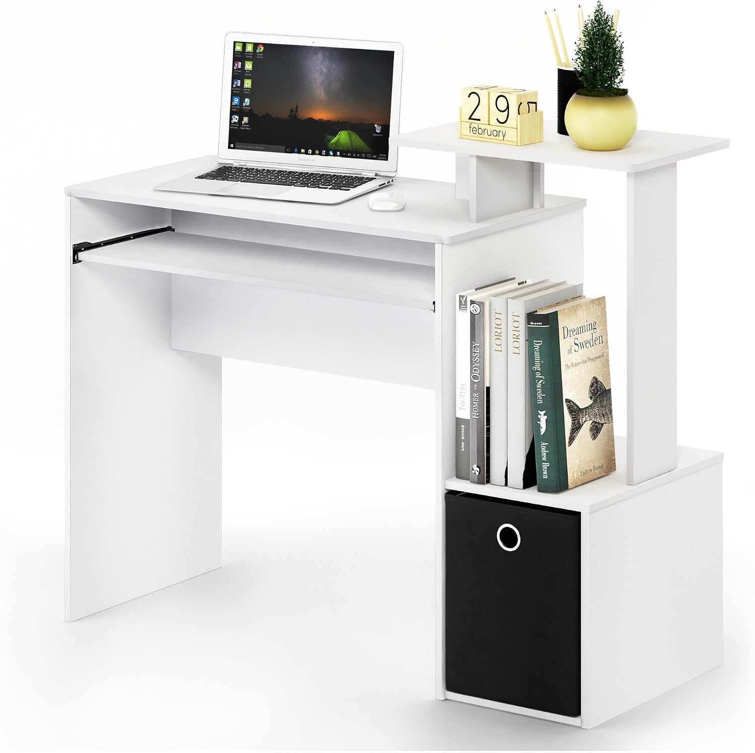 Furinno Econ Multipurpose Home Office Computer Writing Desk, Computer Desk, Study Desk, w/Bin, White/Black - Image 5