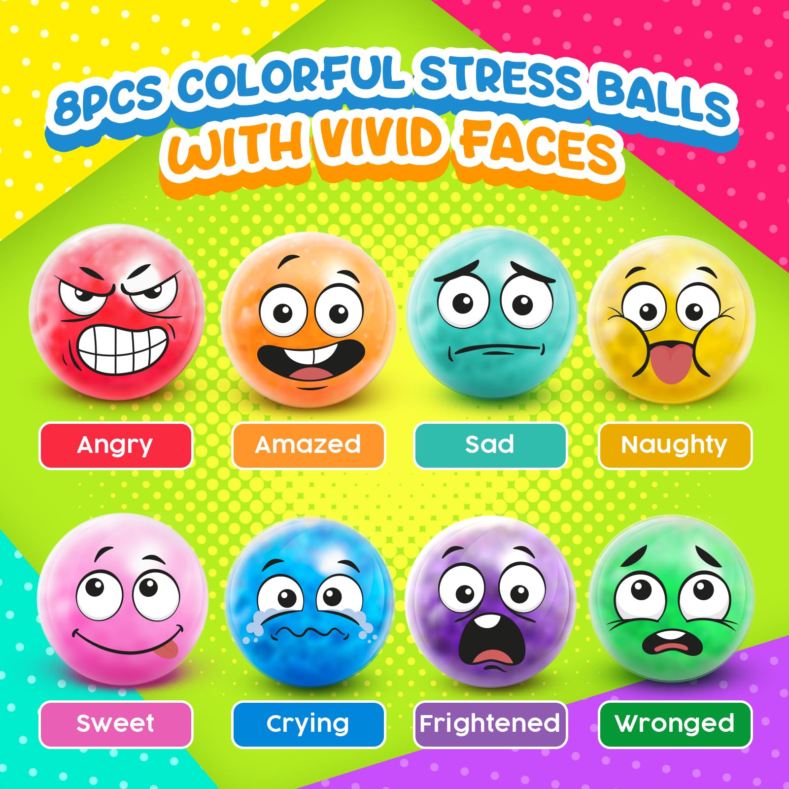 Sensory Stress Balls for Kids: Squishy Fidget Balls for Adults Anxiety Relief Emotional Squeeze Toys for Kids with Autism Funny Squishy Toys for Hand Exercises - Calm Down Party Favors