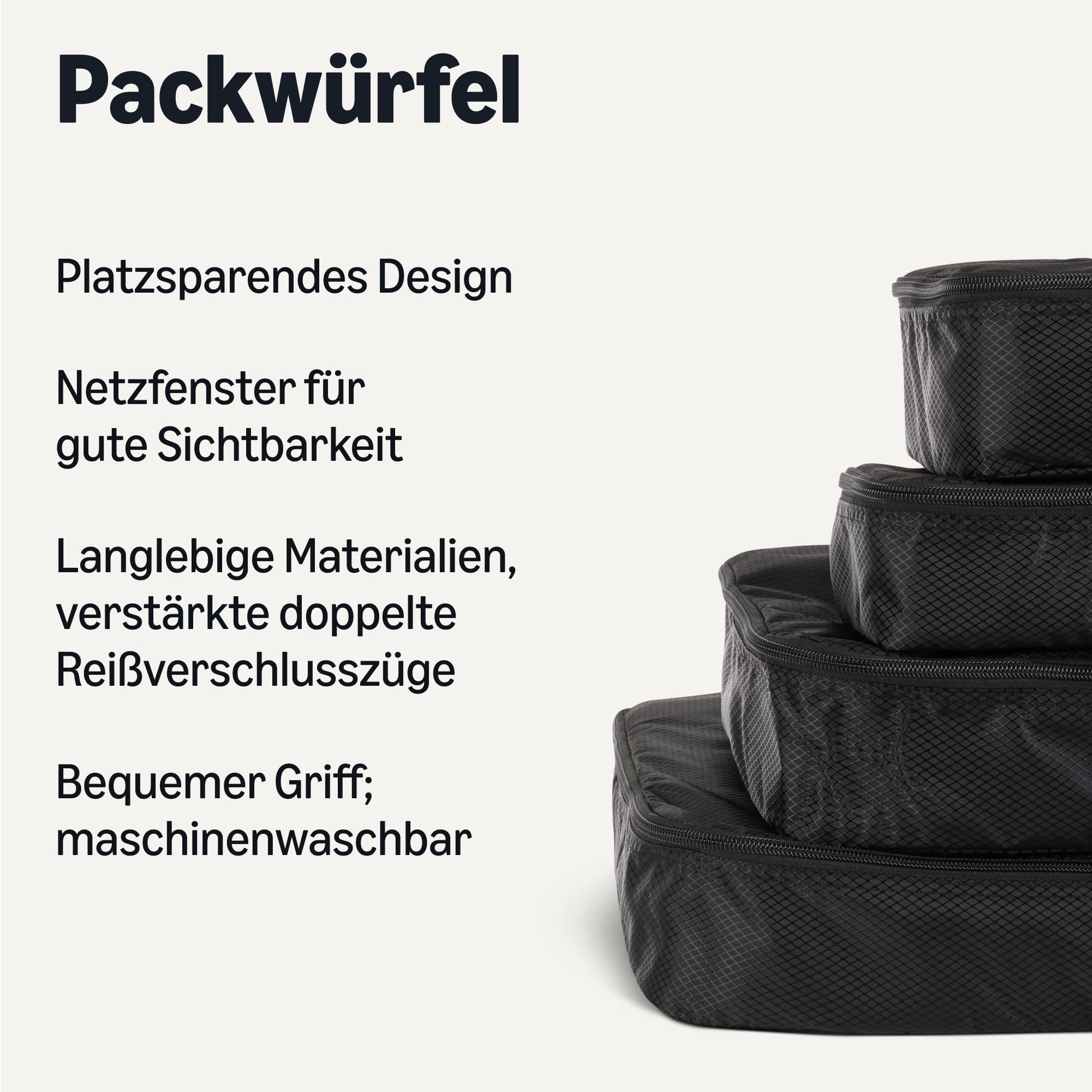 Amazon Essentials 4-teiliges Packwürfel-Reisezubehörset, Gepäckorganizer mit Doppelreißverschluss, Netzoberseite, 100% Polyester, klein/mittel/groß/schmal, schwarz (früher Amazon Basics) 2