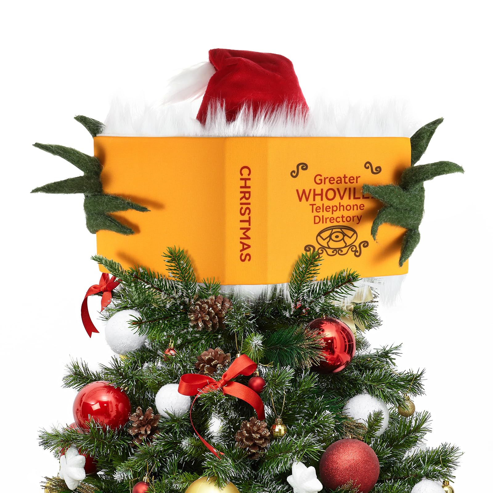 Photo 1 of Christmas Tree Topper, Green Elf Hiding Behind Book Christmas Decorations, Finger Poseable Handmade Tree Toppers Decor for Holiday Christmas Tree Party Supplies (Christmas Tree Topper)