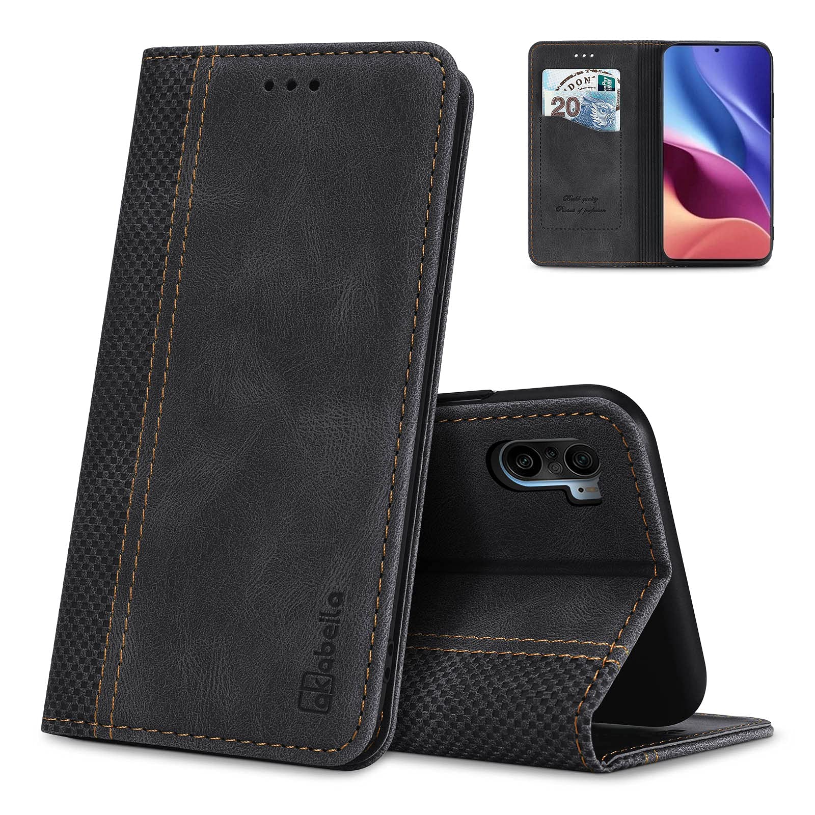 AKABEILA Case for Xiaomi Poco F3 PU Leather Flip Wallet Case with Magnetic Closure Kickstand Card Slots Folio Phone Case Cover Shockproof Black