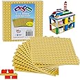 SCS Direct Brick Building Base Plates - Small 5"x5" Sand (10pcs) - Dual Connectivity Connects Building Blocks on Both Top & Bottom Sides, Tight Fit w All Brands, Perfect for Play Tables, Kids Gift